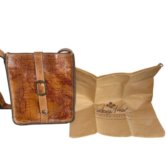 Patricia Nash Venezia Pouch Crossbody Leather Signature Map Print Riot Rust NEW - Picture 1 of 9